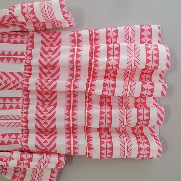 Sunday Up Dress Small Pink White Pattern Tiered Bell Sleeves Aztec Western Rodeo - Picture 3 of 15